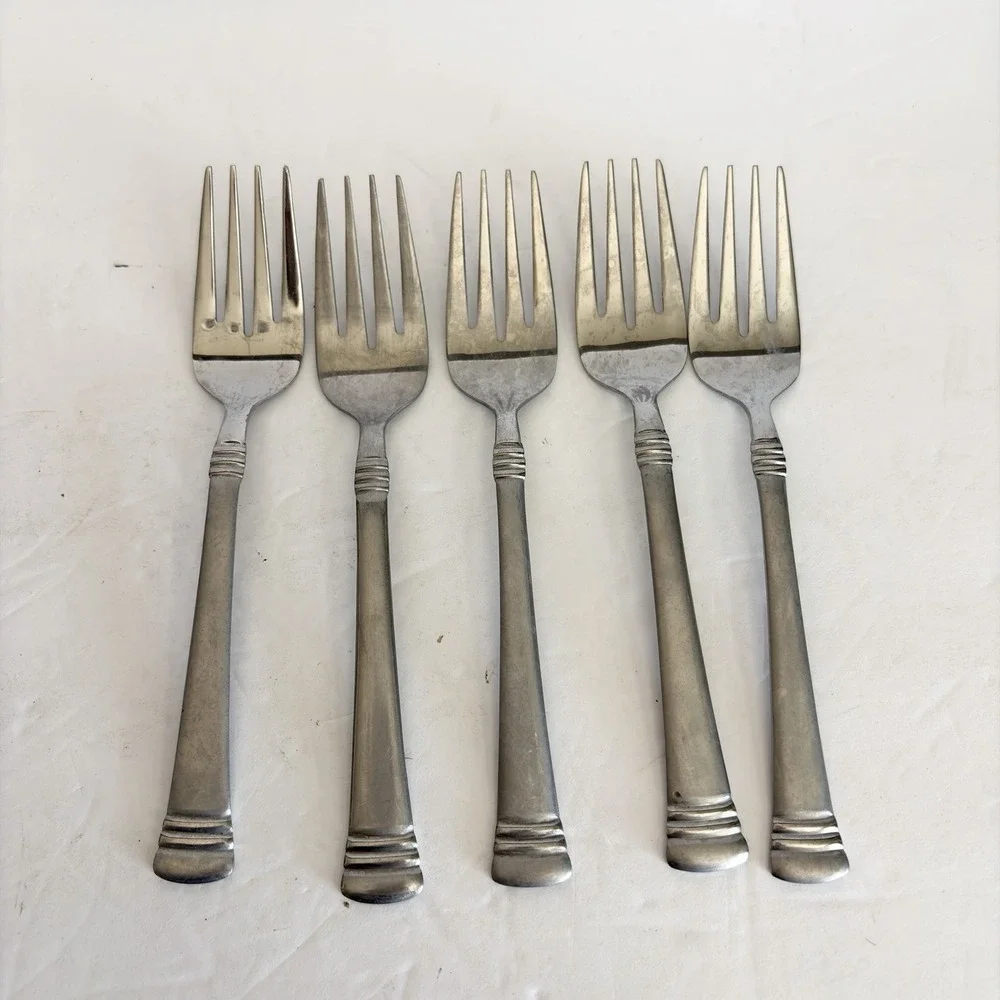 Set of 5 Cambridge Codie Sand Frost Stainless Salad Forks  Flatware  6
